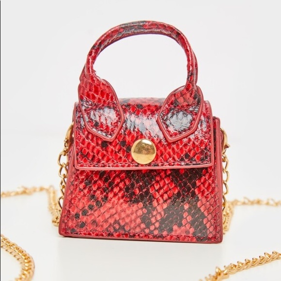 NEW BooHoo Crossbody Micro Purse Red Snake Print - Picture 2 of 6